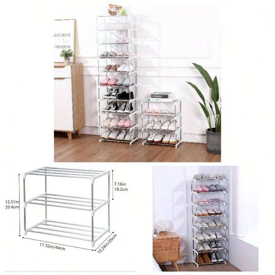 Stackable Small Shoe Rack, Entryway, Hallway And Closet Space Saving Storage And Organization 3 - Tier, Black