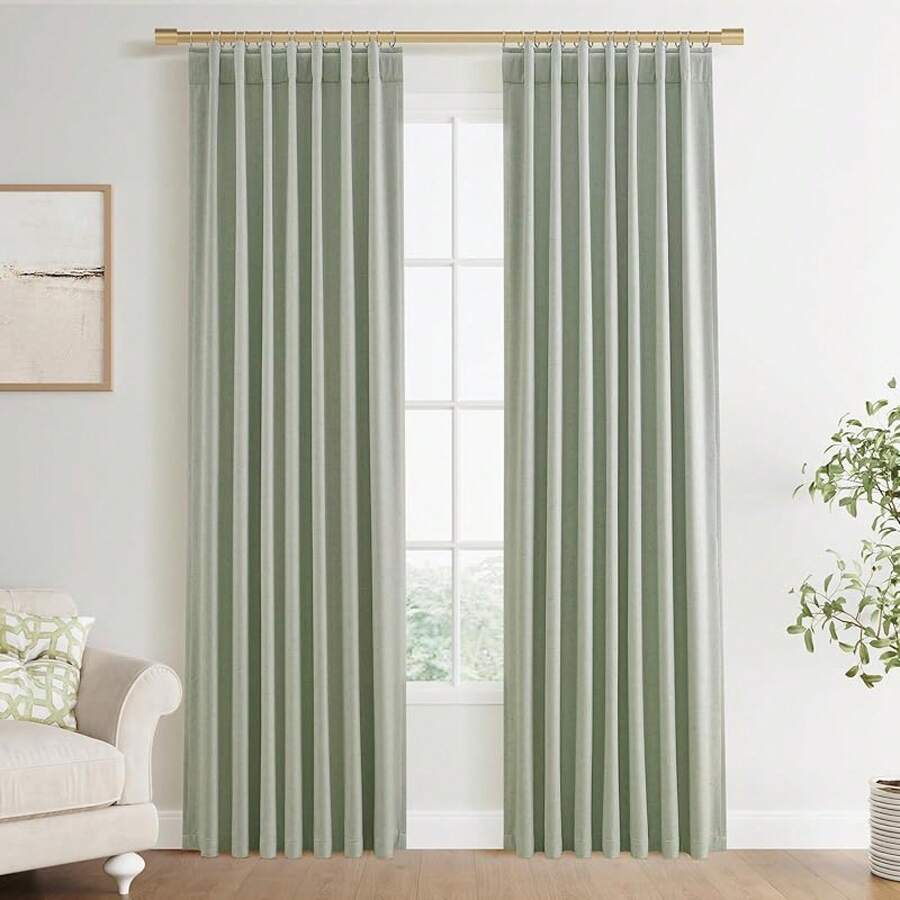 Beige Linen% Blackout Curtains 84 Inch Long, Rod Pocket/Back Tab/Hook Belt/Clip Rings, Thermal Insulated Drapes Bedroom Living Room With Hooks (1 Panel, 60 X 84), Stylish Window Treatments - 迷霧賢者 - 查看 1