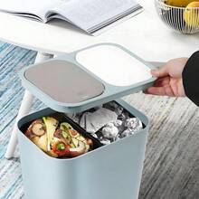 Trintion 12L Trash Bin Double Recycling Bin Rectangular Plastic Button Double Compartment Trash Recycling Suitable For Kitchen Office Home Living Room - Blue - View 9