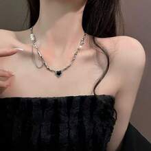 1pc Luxury Niche Chic Black Heart Lava Necklace, Gift For Women, Wedding