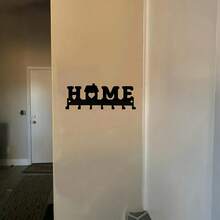1pc Rustic Metal Wall Decor HOME Sign Wall Mounted Key Holder - Easy To Install Multi Hook Organizer For Keys, Glasses, Accessories, Towels - Welcoming Wall Hook For Entryway, Hallway, Living Room, Kitchen, Bathroom, Bedroom Decor That Enhances Organization, Style, And Modern Rustic Charm - Black - View 5