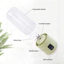 Licuadora portátil Juice, recargable por USB, con 12 cuchillas, mezcladora de 500ML para leche y batidos de leche, recarga de alimentos, hielo triturado, cuchilla de acero inoxidable, adecuada para exteriores y viajes