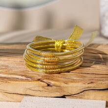 5pcs Cute And Sweet Colorful Glitter Jelly Bangle With Bow Tie, Bracelets Stack Perfect For Party And Daily Use