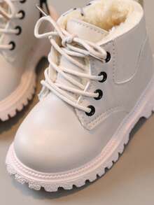 幼儿/儿童靴子，儿童鞋，带侧拉链和系带，毛绒衬里，温暖休闲时尚女童靴