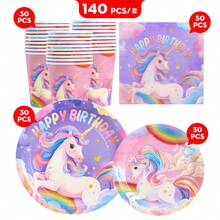 Rainbow Unicorn Happy Birthday Disposable Plates, Napkins, Cups - Party Supplies For 30 Guests, Disposable Paper Plates Suitable For Birthday, Wedding, Party, Family Picnic - Multicolor - View 8