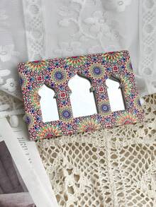 1pc Rectangular 3-Sided Bohemian Floral Pattern Ceramic Embossed Decorative Mirror With Hanging Board, Suitable For Home Decor, Daily Use And Holiday Gifts