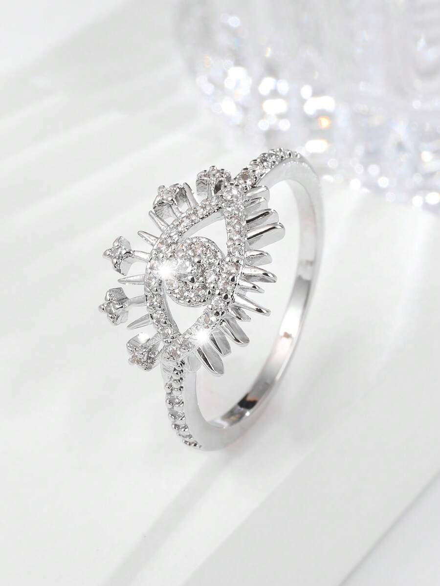 1pc Fashionable Copper Zirconia Devil's Eye Ring For Women's Daily Wear