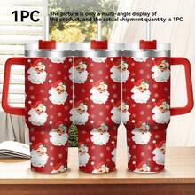 1pc40oz Stainless Steel Insulated Car Cup, Red Santa Claus Head Portrait, Super Festive Atmosphere, A Good Choice For Personal Use Or Giving As A Gift, Meets Daily Drinking Needs, Can Only Be Hand Washed, Holiday Gift.