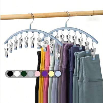Organizador de leggings para armario, percha metálica para pantalones de yoga con revestimiento de goma, paquete de 2 con 20 pinzas para 20 leggings, perchas que ahorran espacio para organizar y almacenar en el armario, color rosa.