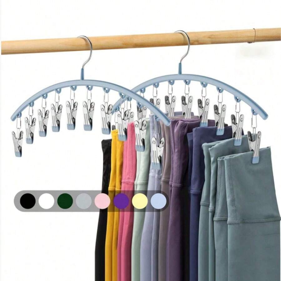 Legging Organizer For Closet, Metal Yoga Pants Hanger W/Rubber Coated 2 Pack W/20 Clips Hold 20 Leggings, Hangers Space Saving Hanging Hangers For Closet Organizers And Storage-Pink - 藍色 - 查看 1