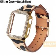 Neuer Leoparden-Muster Armband mit Goldgehäuse kompatibel mit Apple Watch Series 10 9 8 7 6 5 4 3 2 1, stilvolles 2-teiliges Uhrenarmband Set für Herren und Damen, geeignet für 38mm 40mm 41mm 42mm 44mm 45mm 49mm