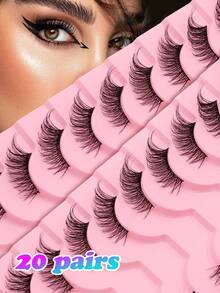 7-10-14-20 pares de pestañas naturales para gatos, pestañas set de pestañas, pestañas postizas, pestañas cómicas, pestañas transparentes y esponjosas, pestañas postizas, pestañas falsas, pestañas esponjosas, grupos de pestañas postizas, pestañas de visón, kits de pestañas kit de extensiones, pestañas esponjosas, pestañas puntiagudas - Negro - Ver 5