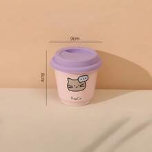 1 pieza Taza de cerámica para café, té o agua, con tapa de silicona antipolvo, hecha a mano con diseño de dibujos animados, resistente a altas temperaturas, de colores brillantes, agarre cómodo, boca ancha, borde redondo, base antideslizante, adecuada para decoración de encaje, para uso doméstico u oficina, apta para uso personal o como regalo