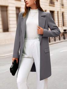 Women's Spring Fall Long Blazer Jackets Long Sleeve Lapel Pockets Loose Fit Work Casual Blazers Outerwear Western Outfits For Women - 灰色 - 查看 5