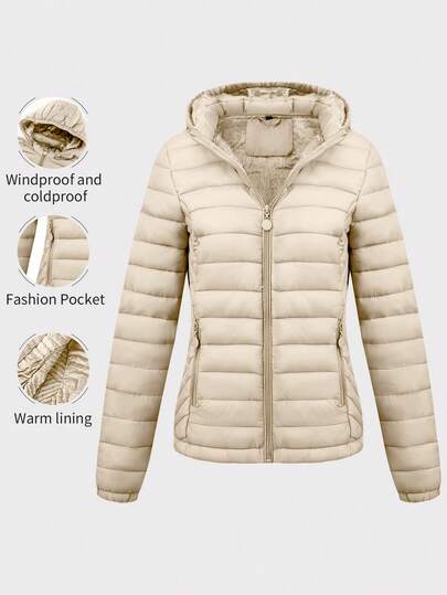 Risissida 女士极简户外夹克，适合秋季穿着，带帽和口袋，适合通勤和休闲穿着，女士冬季外套