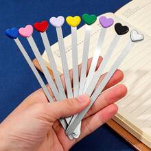 Creative Metal Heart Bookmark Heart-Shaped Bookmark Heart Stainless Steel Lacquer Bookmark Gift For Friends Who Love Reading,School Supplies,Back To School - one-size - View 12