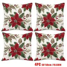 MEMNUN 1 Stück/2 Stücke/4 Stücke 17.7*17.7in(45*45cm)/19.69*19.69in(50*50cm)/15.75*15.75in(40*40cm) fuchsiafarbener Weihnachtsblumen Muster Kissenbezug (einseitig bedruckt), Heimdekoration Kissenbezug für Bett, Sofa, Bank, geeignet für täglichen Gebrauch oder hochwertige minimalistische Heimdekoration, Wohnzimmer, Schlafzimmer