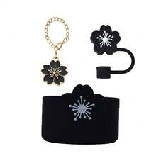 1 Set Accessori per Borraccia in Silicone con Fiore di Begonia 3D, Tappo Cannuccia da 10mm/0,39 pollici a Forma di Fiore di Begonia, Ciondolo a Forma di Fiore di Begonia, Set di Accessori per Borraccia Sportiva, Cartone Animato Carino, Antiscivolo Anti-Urto, Compatibile con