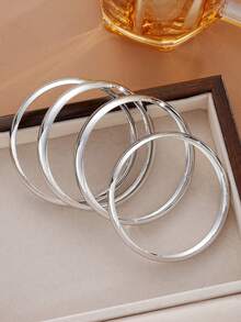 4pcs Exaggerated Minimalist Vintage Coin Thick Bangle Bracelet Set, Fashion Simple Elegant Retro Design, Suitable For Holiday, Party, Date, Gift, Daily Wear - Silver - View 4