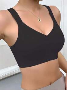Sujetador sin costuras y sin alambres para talla grande, con espalda de estilo racer, ajustable, ligero, apto para uso diario y deportes - Negro - Ver 3