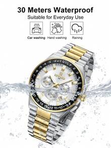 Reloj de cuarzo para hombres REWARD, estilo de moda de negocios, calendario de cronometraje, manecillas luminosas, multifuncional, de alta calidad, diseño clásico, correa de acero inoxidable - Multicolor - Ver 7