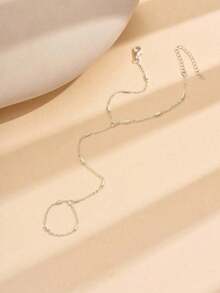 1pc Minimalist Style Exquisite Versatile Chain Beaded Link Finger Ring Bracelet For Women, Suitable For Daily Wear And Outing