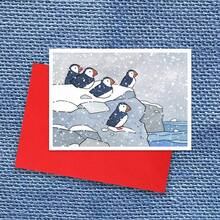 Tarjetas de Navidad, tarjetas navideñas con frailecillos en la nieve, tarjetas con tema natural, felicitaciones, cumpleaños, tarjetas de Navidad divertidas para el novio, tarjetas de , tarjetas de aniversario, tarjetas de viaje - Multicolor - Ver 2