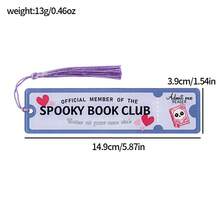 Horror-Themen Papier Lesezeichen, dunkler und mysteriöser Stil, dekoriert mit roten, rosa und lila Quasten, mit schockierendem Text, geeignet zum Markieren von Seiten in Horror-Literatur, um ein immersives Lese-Erlebnis für Horror-Fans zu schaffen