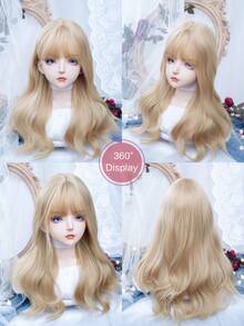 alicegarden 1 合成耐热假发，金色长卷假发，带刘海，24 英尺长，由纤维制成，适合日常使用，自然仿真假发 - 金色 - 查看 6