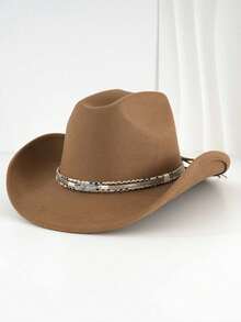 1 件男女通用复古西部牛仔帽，带公牛饰边，适合日常休闲穿着、西部牛仔派对。 - 寶石羽毛牛仔帽 - 查看 14