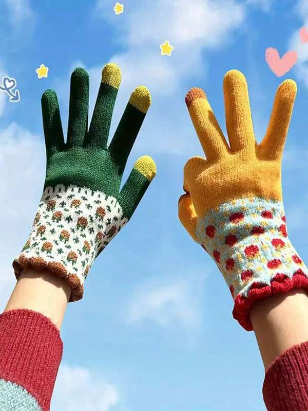 Cute Pattern Warm Winter Gloves, Knitted Warm Windproof Touchscreen Gloves, Suitable For Cycling, Skiing, Outdoor Activities In Winter, Applicable For Office, School And Outdoor Use, Ideal For Family, Christmas, Halloween, Mother's Day, Valentine's Day, Dorm, Office And Outdoor Use, Winter Gift, Couple Gift, Home & Living, School, Student, Dorm Life, Camping, Travel