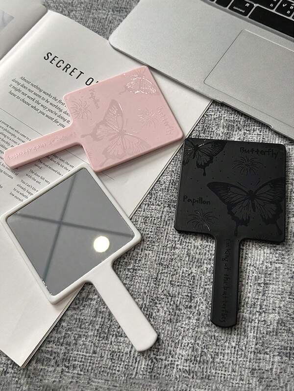 1pc Minimalist Butterfly Handle Portable Makeup Mirror, Convenient For Touch-Ups