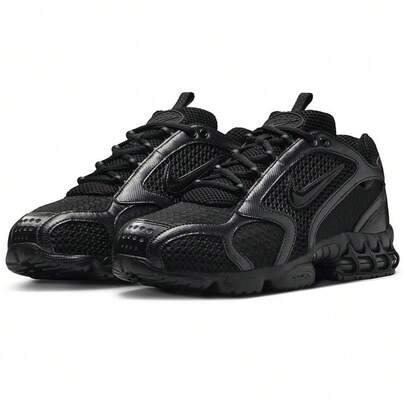 Nike 나이키 뉴 블랙 워리어 소프트 바운스 쿠셔닝 안정적인 아웃도어 남성용 런닝화, 에어 줌 스피리돈 케이지 2 메쉬 & 가죽 패치워크 시각적으로 슬리밍 레트로 청키 스니커즈, 패셔너블한 버서타일 블랙 컬러웨이, 멋진 캐주얼 스포츠화, 독특한 비주류 HM8497-010