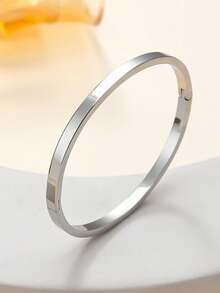 1pc Waterproof Luxury Colorful Cubic Zirconia Bangles Stainless Steel Open Bracelet Bangle 18k Plated Fashion Jewelry Women - Silver - View 5