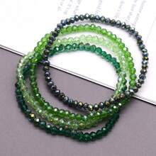 4pcs/Set Engraved Glass Bead Elastic Bracelets, AB Effect Glass Beads, Multi-Color Green & Blue Handmade Beaded Bracelets - Glass Bracelet - View 30