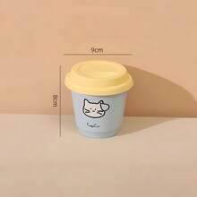 1 pieza Taza de cerámica para café, té o agua, con tapa de silicona antipolvo, hecha a mano con diseño de dibujos animados, resistente a altas temperaturas, de colores brillantes, agarre cómodo, boca ancha, borde redondo, base antideslizante, adecuada para decoración de encaje, para uso doméstico u oficina, apta para uso personal o como regalo