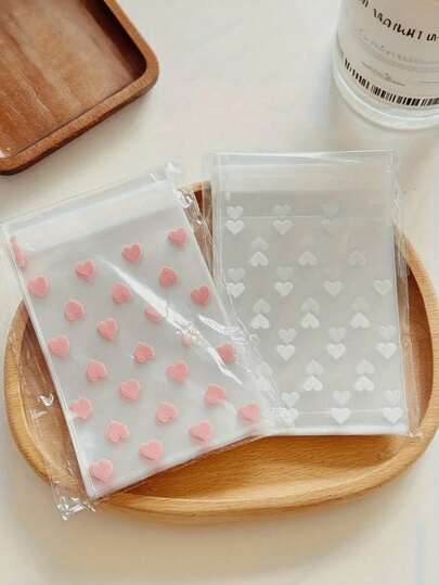 100 Transparent Self-Adhesive Packaging Bags With Heart-Shaped Design, Suitable For Cookies, Candies, And Desserts, Suitable For Gift Packaging, And An Ideal Choice For Gift Giving On Valentine's Day, Weddings, And Other New Year Holidays