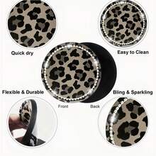 2pcs Leopard Print Rhinestone Decorated Car Cup Holders, Car Interior Decor - one-size - View 2