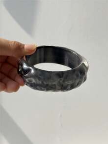 1pc Vintage New Transparent Gray-Black Resin Bracelet, Asymmetrical Thick Elastic Patchwork Bracelet, Fashionable High-End Jewelry For Women - Multicolor - View 14