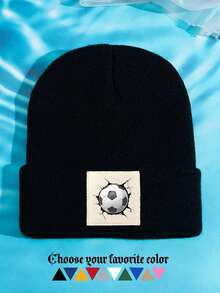 1pc Outdoor Casual Warm & Soft Stretchy Football Pattern Knit Beanie Hat, Suitable For Daily Wear, Great Gift Fall - A - View 12