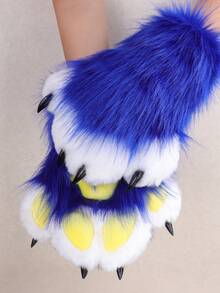 A Pair Of Furry Cat, Fox Paw Gloves - Suitable For Cosplay Halloween Fur Role Play, Rave Party Outfit Accessories And Animal Costume Set Accessories