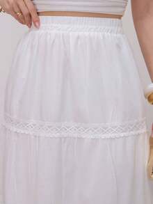 Long Skirt - Embroidered With Elastic Lining At The Waist - White - View 3