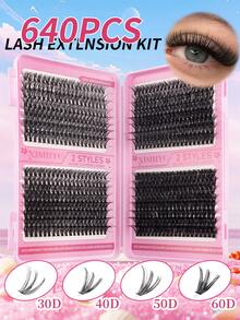 640 件单根睫毛，10D+20D+30D+40D/30D+40D+50D+60D/50D+60D+80D+100D DIY 睫毛簇 10-16 毫米 D 卷睫毛，带睫毛，适合在家自己佩戴、音乐节、日常外出 睫毛簇、睫毛簇、单根睫毛、睫毛、假睫毛 - D - 查看 6