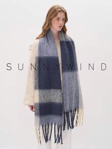 1pc Strip Pattern Women Scarf,Elegant Plaid Scarf, Autumn/Winter Wear Scarf Shawl For Dress - Blue - View 9