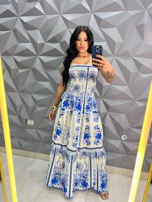 July Tropical Strapless Dress In Various Prints, 2025 Collection - 青碧色 - 查看 2