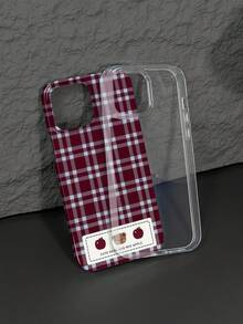 Funda protectora a cuadros con oso y manzana para iPhone 16/16Plus/16Pro/16ProMax, 15/15Plus/15Pro/15ProMax, 14/14Plus/14Pro/14ProMax, 13/13Pro/13ProMax, 12/12Pro/12ProMax, 11/11Pro/11ProMax, anti-caída, resistente a la suciedad, cobertura completa