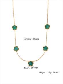 TONSI 一套时尚简约18K镀金不锈钢四叶草项链、手链、耳环首饰套装，适合女性日常佩戴和约会，五叶草贝壳项链 - 金色 - 查看 9