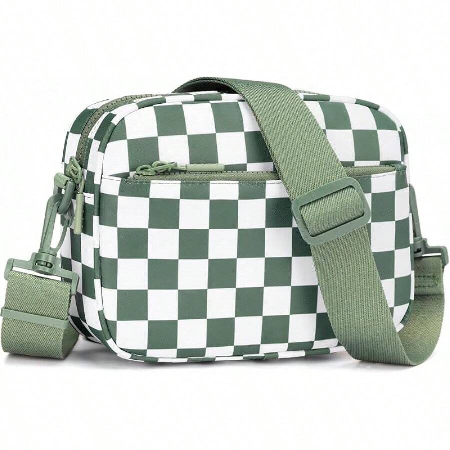 Checkered Crossbody Bag For Women Small Cute Purses Shoulder Handbags Wide Strap - Bean Green Check - View 1