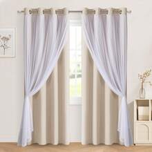DWCN 2pcs Layered Curtains For Living Room Blackout And Sheer Curtains Grommet Top Window Curtains With Sheer Overlay For Bedroom - 新米色 - 查看 9