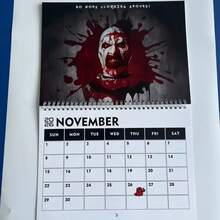 2026 Horror Calendar With Pennywise-Inspired Pennywise Clown & IT Design - Terror-Themed Monthly Planner With Red Lettering & Iconic Pennywise Face - Durable A4 Calendar For Home/Office Decor, Gothic Horror Fans Gift (January-December 2026) - English Language Dated Calendar With Bold Red & Black Cover, Sturdy Binding, Daily Use Planner For Horror Movie Fans & Collectors